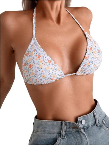 SHENHE Women's Summer Beach Random Vacation Beach Ditsy Printed Halter Bikini Top in Saudi Arabia