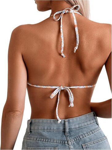 SHENHE Women's Summer Beach Random Vacation Beach Ditsy Printed Halter Bikini Top in Saudi Arabia