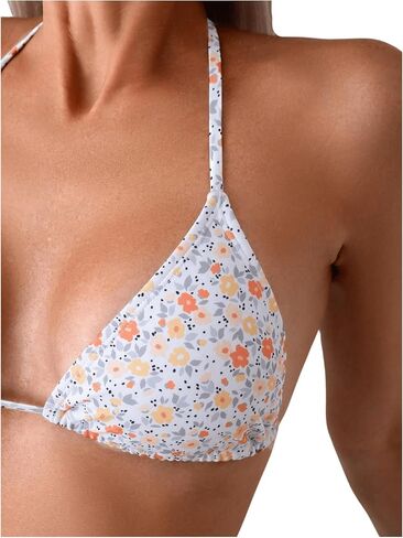 SHENHE Women's Summer Beach Random Vacation Beach Ditsy Printed Halter Bikini Top in Saudi Arabia