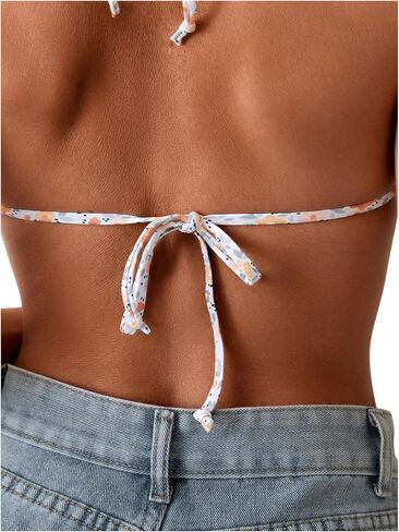 SHENHE Women's Summer Beach Random Vacation Beach Ditsy Printed Halter Bikini Top in Saudi Arabia