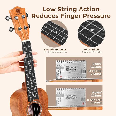 Vangoa Dark Concert Ukelele 23" Adult Beginner Set, KOA Acacia 23 Inch Ukelele Kit, Professional Acoustic Ukulele for Adults Kids, Hawaiian Uke Starter Kit in Kuwait