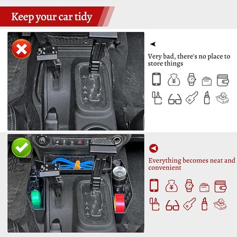منظم وحدة التحكم Z8 Gear Shift لـ 2011-2018 Jeep Wrangler JK JKU، صندوق تخزين ناقل الحركة من الفولاذ المقاوم للصدأ، صندوق تعليق وحدة التحكم المركزية، صندوق تخزين العملات المعدنية لعلبة التروس (يناسب ناقل الحركة القياسي فقط) in Kuwait