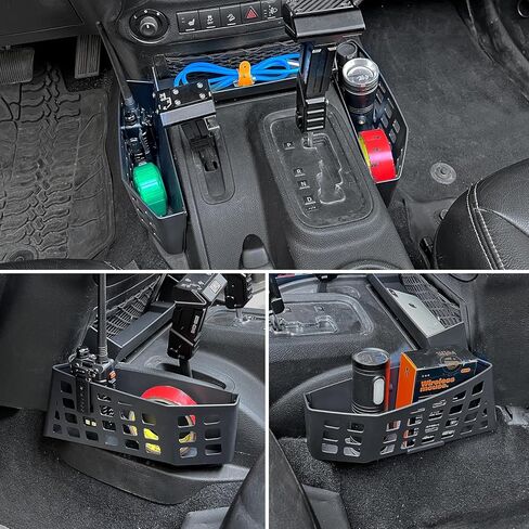 منظم وحدة التحكم Z8 Gear Shift لـ 2011-2018 Jeep Wrangler JK JKU، صندوق تخزين ناقل الحركة من الفولاذ المقاوم للصدأ، صندوق تعليق وحدة التحكم المركزية، صندوق تخزين العملات المعدنية لعلبة التروس (يناسب ناقل الحركة القياسي فقط) in Kuwait