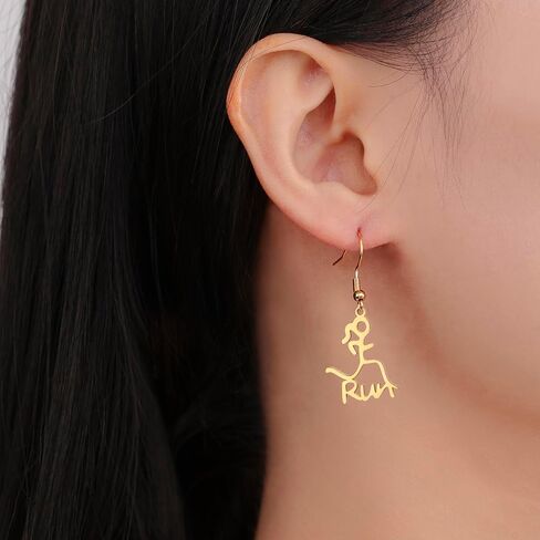 Fashion Runner Dangle Earring Marathon Runner Gifts for Women Stainless Steel Sport Hoop Earrings Running Jewelry Gift in Kuwait