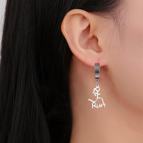 Fashion Runner Dangle Earring Marathon Runner Gifts for Women Stainless Steel Sport Hoop Earrings Running Jewelry Gift in Kuwait