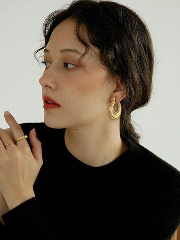 LILIE&WHITE Gold Fan-shaped Geometric Hoop Earrings for Women Hypoallergenic Earrings Fashion Earrings Gift Earrings in Saudi Arabia