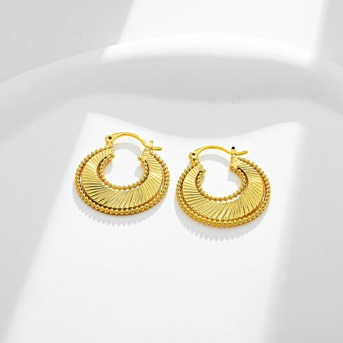 LILIE&WHITE Gold Fan-shaped Geometric Hoop Earrings for Women Hypoallergenic Earrings Fashion Earrings Gift Earrings in Saudi Arabia