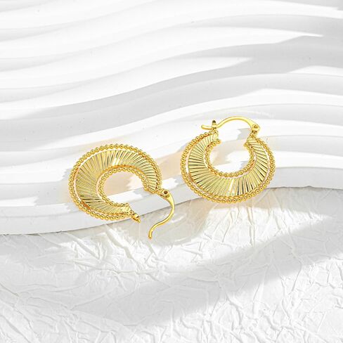 LILIE&WHITE Gold Fan-shaped Geometric Hoop Earrings for Women Hypoallergenic Earrings Fashion Earrings Gift Earrings in Saudi Arabia