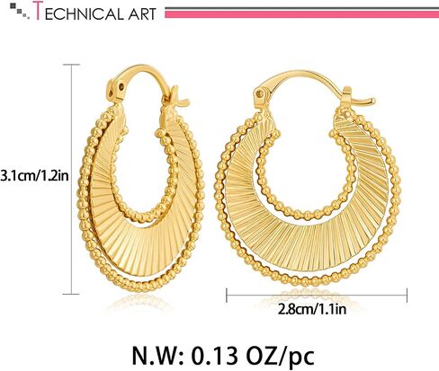LILIE&WHITE Gold Fan-shaped Geometric Hoop Earrings for Women Hypoallergenic Earrings Fashion Earrings Gift Earrings in Saudi Arabia