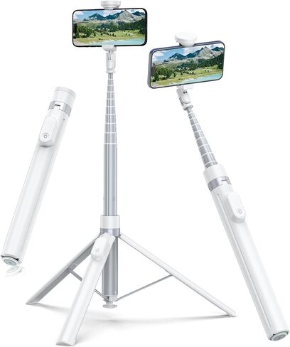 حامل ثلاثي تلقائي TONEOF مقاس 66 بوصة، حامل ثلاثي للهاتف يفتح تلقائيًا مع جهاز تحكم مغناطيسي قابل لإعادة الشحن، حامل ثلاثي القوائم لعصا سيلفي 360 درجة عموديًا وأفقيًا قابل للدوران، حامل ثلاثي ثابت للسفر لهاتف iPhone/Android (أبيض) in Kuwait