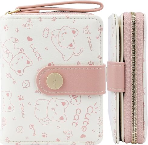 Cat Wallet girls Black Small Cute Wallets Coin Purse Minimalist Cat Design Women's Travel Wallets Leather Credit Card Holder with ID Window Kawaii Cash Wallet for Women Ladies and Girls in Saudi Arabia