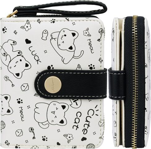 Cat Wallet girls Black Small Cute Wallets Coin Purse Minimalist Cat Design Women's Travel Wallets Leather Credit Card Holder with ID Window Kawaii Cash Wallet for Women Ladies and Girls in Saudi Arabia