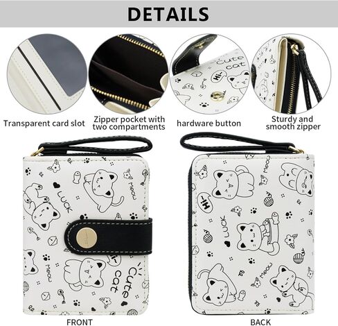 Cat Wallet girls Black Small Cute Wallets Coin Purse Minimalist Cat Design Women's Travel Wallets Leather Credit Card Holder with ID Window Kawaii Cash Wallet for Women Ladies and Girls in Saudi Arabia