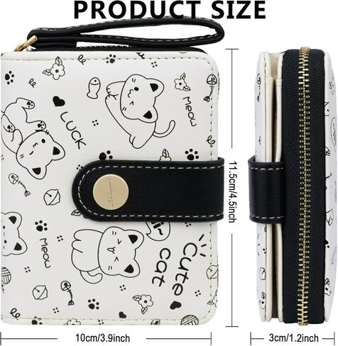 Cat Wallet girls Black Small Cute Wallets Coin Purse Minimalist Cat Design Women's Travel Wallets Leather Credit Card Holder with ID Window Kawaii Cash Wallet for Women Ladies and Girls in Saudi Arabia