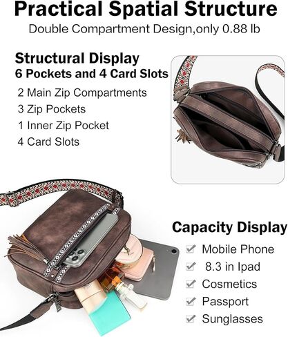 حقائب FADEON Crossbody للنساء مصممة حقيبة كروس بودي من جلد البولي يوريثان محفظة كتف بحزام عريض وشرابة in Kuwait