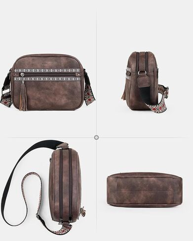 حقائب FADEON Crossbody للنساء مصممة حقيبة كروس بودي من جلد البولي يوريثان محفظة كتف بحزام عريض وشرابة in Kuwait