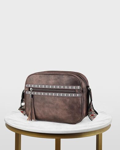 حقائب FADEON Crossbody للنساء مصممة حقيبة كروس بودي من جلد البولي يوريثان محفظة كتف بحزام عريض وشرابة in Kuwait