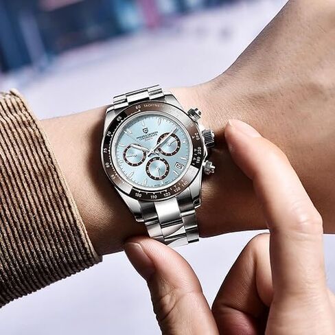Pagani Design PD1644 Men’s Quartz Chronograph Watch VK63 Movement, Sapphire Crystal, Rainbow Bezel, Stainless Steel, 100M Water Resistant Sports Wristwatch in Kuwait