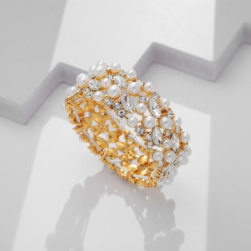 WOWORAMA Wedding Bridal Bracelet for Women Brides Bridesmaids Sparkly Austrian Crystal Teardrop Bracelet Bangle Rhinestone Elastic Stretch Bracelets for Wedding Party Prom in Kuwait