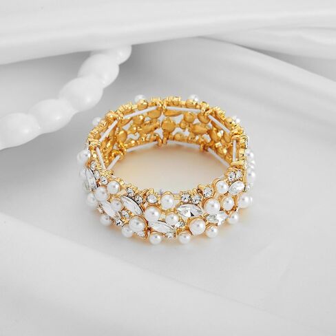 WOWORAMA Wedding Bridal Bracelet for Women Brides Bridesmaids Sparkly Austrian Crystal Teardrop Bracelet Bangle Rhinestone Elastic Stretch Bracelets for Wedding Party Prom in Kuwait