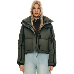 Orolay Women's Cropped Puffer Jacket Winter Quilted Short Down Coat Warm Hooded Zip Fashion Outerwear with Pockets