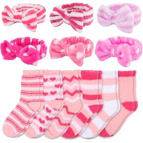 WHAVEL Sleepover Party Supplies for Girls - Pink Spa Party Favors Include 6 Spa Headband, 6 Fuzzy Socks Slipper for Spa Birthday, Bachelorette, Slumber, Pajama Party