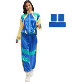 80s Outfit for Women 4 Piece Set Track Suit Workout Vintage Costume for 80s 90s Themed Party