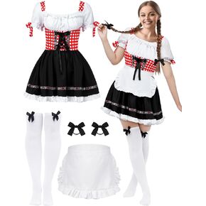 SOMSOC Women's Oktoberfest Costume German Bavarian Costume Outfit Dirndl Dress Bow Hair Ties for Oktoberfest Halloween Party