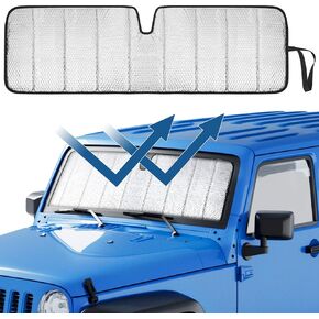 JOYTUTUS Upgraded Windshield Sun Shade Compatible with Wrangler JK JKU TJ, Foldable JK Windshield Sunshade Sun Visor Blocks UV Rays, Sun Shade Shield Protector Compatible with Wrangler 1997-2018