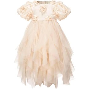 TSUKISHIRO Floral Rose Flower Girls Dress, Toddler Tutu Dress, Tulle, Short Sleeve, for Wedding, Special Occasion Dresses