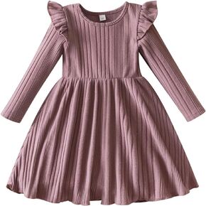 IDOPIP Toddler Girls Sweater Dress Long Sleeve Ribbed Knit Ruffle Dress Kids Birthday Pageant Winter Fall Christmas Dress