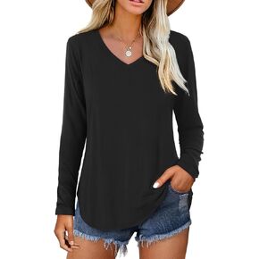 Amoretu Womens T Shirts Long Sleeve V Neck Shirts Casual Basic Tees