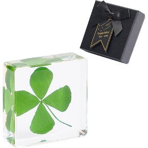 Real Four-Leaf Clover in Resin, Authentic 4 Leaf Clover, Lucky Charm with Gift Box and Card, Ideal Gift for Friends, Colleagues, and Family