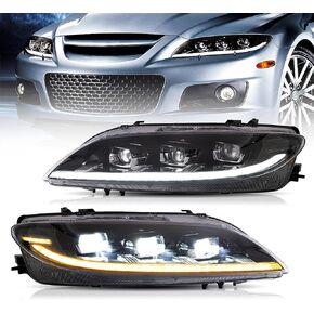 VLAND Led Headlights Compatible with Ma-z-da6 M6 (GG1) S/I Ma-z-daspeed Sedan Hatchback Wagon 2003-2008 w/Amber Sequential Turn Signal w/Dynamic Animation Passenger&Driver Sides