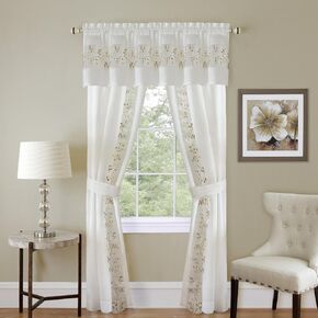 Light-Filtering Window Curtain Set - 55 Inch Width, 84 Inch Length - Fairfield Window in a Bag 5 Piece Set (White) - Window Treatment Include Valance, Tiebacks & Split Panels by Achim Home Decor