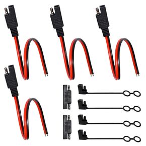 4 PCS SAE Quick Connect Cable 30cm/1ft 16AWG with Cap 2 Pin Disconnect Plug Wire SAE Pigtail Replacement Harness for Solar Setup Lawnmowers ATV Sprayer Kayak Truck