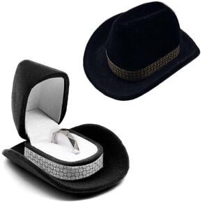 HomeSoGood Creative Cowboy Hat Jewelry Box Retro Velvet Ring Box Western Cowboy Hat Jewelry Box for c,Ring,Earring(Black)