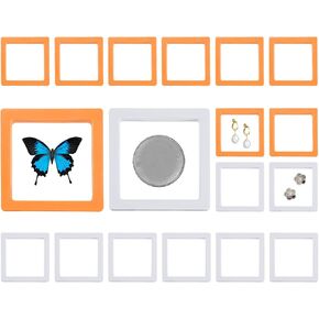 PATIKIL 3D Floating Frame Display Stand, 18 Pack 2.8x2.8 Inch Challenge Coin Display Stand Holder Transparent PE Jewelry Storage Box Floating Display Cases, Blue&White