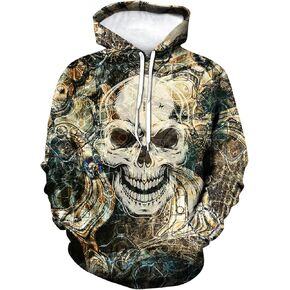 Mens Skull 3D Graphic Print Hoodie Sweatshirts Pullover Tops with Pocket