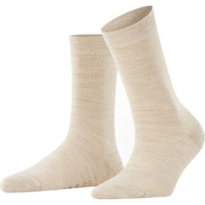 FALKE Women's Softmerino Socks, Merino Wool Cotton, Crew Length, Classic Thin Trouser Socks, Trendy Work Clothing, Beige (Linn Melange 4549), 8-9, 1 Pair