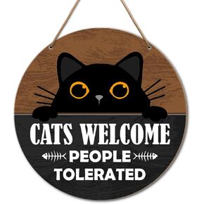 Cat Sign for Front Door, Keep Door Closed Sign for Home Front Door Wall Hanging Decor, Cat Warning Sign Decoration, Beware of Cat Sign, Do Not Let The Cats Out Sign, Cat Lover Gift for Cat Mom Cat Dad
