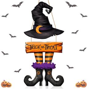BBTO Halloween Door Sign Halloween Witch Door Decorations Halloween Wreath Trick or Treat Wooden Hanging Decorations Halloween Porch Sign Door Hanger for Farmhouse Front Door Porch Wall Decor in Kuwait
