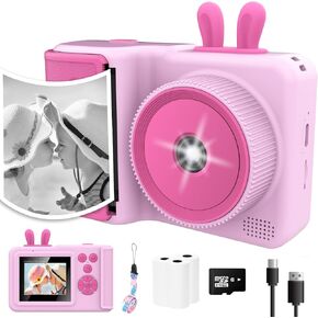 Kids Instant Print Camera,1080P Videos Digital Camera for Kids, Toddler Camera for Christmas Birthday Toy Gifts for Girls/Boys Age 3-12, Portable Kids Camera for 3 4 5 6 7 8 9 10 with SD Card (Purple)