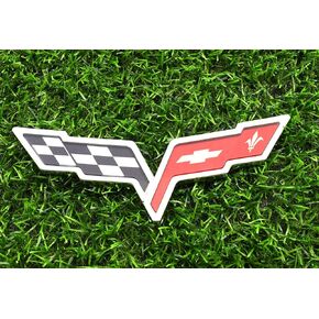 1x Front Hood & Rear Crossed Flags Emblem 3D Badge Repalcement for 2005-2013 C6 Corvette (Chrome)