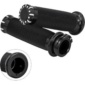 PBYMT 1" Hand Grips Handlebar Handgrips Black Compatible for Harley Honda Yamaha Suzuki Kawasaki.