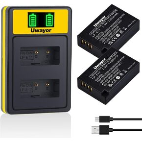 LP-E17 Battery and LCD Dual Charger Set Compatible with Canon EOS RP, R10,Rebel T6i, T7i, T8i, T6s, SL2, SL3, EOS M3, M5, M6, 200D, 77D, 750D, 760D, 800D, 8000D, KISS X8i Digital Camera