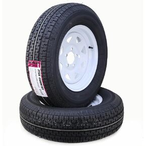 Trailer Tire Wheel Assembly ST225/75R15 10-Ply E 117M 6 Lug on 5.5" PCD White Spoke Rim, SET 2