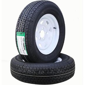 Trailer Tire Wheel Assembly ST225/75R15 10-Ply E 117M 6 Lug on 5.5" PCD White Spoke Rim, SET 2