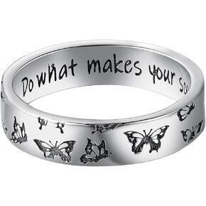 LOVECOM Butterfly Rings, 925 Sterling Silver Various Flying Butterflies Rings for Women Bohemian Delicate Do What Makes Your Soul Shine Letters Ring Cute Insect Wedding Bands Jewelry Gifts for Her