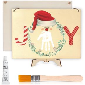 Christmas Baby Handprint and Footprint Art Craft Kit, Christmas Baby's First Handprint and Footprint Wooden Hanging Sign, DIY Toddler Baby New Parents Gift Family Keepsake Christmas Decorations
